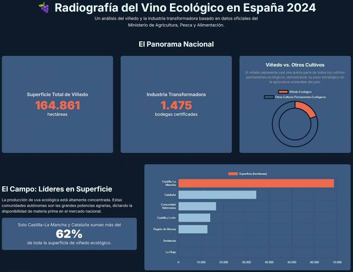 El viñedo ecológico alcanza 164.860 hectáreas en España con 1.475 bodegas certificadas