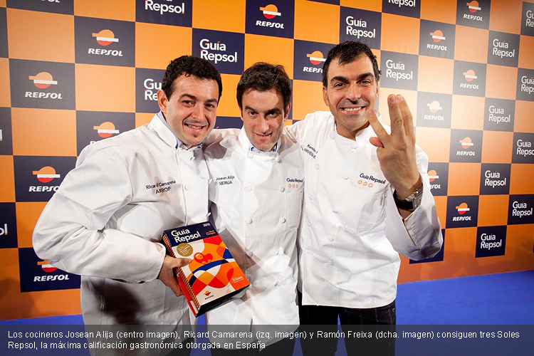 Los cocineros Josean Alija, Ricard Camarena y Ramón Freixa consiguen tres Soles Repsol, la máxima calificación gastronómica otorgada en España