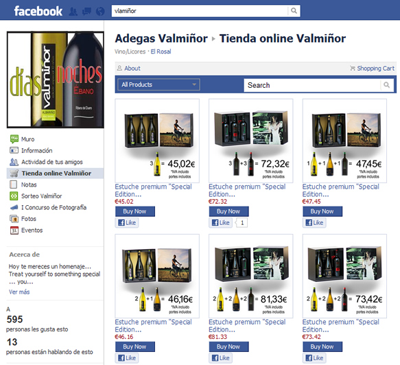 El grupo bodeguero Valmiñor-Ébano, es la primera bodega española en abrir una tienda de vinos online en Facebook