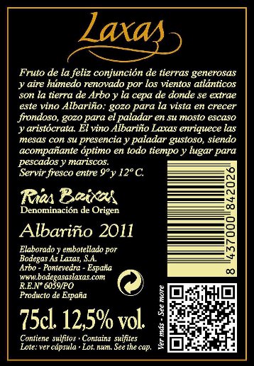 Contra-etiqueta de albariño Laxas