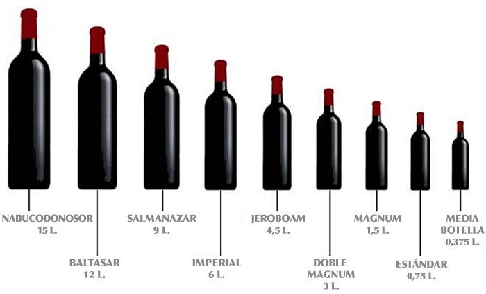 Consulta texto Leve Cuántos tamaños de botellas de vino existen?