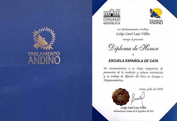 La Escuela Española de Cata recibe el Diploma de Honor del Congreso de Perú y el Parlamento Andino