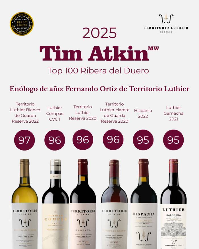 Territorio Luthier logra seis vinos con más de 95 puntos en el informe Ribera del Duero 2025 de Tim Atkin