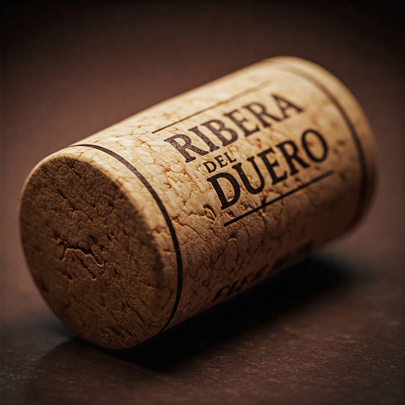 Tapón de corcho de una botella de vino de Ribera del Duero