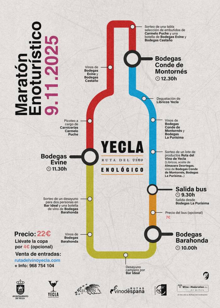 El Maratón Enoturístico de Yecla ofrece catas y degustaciones por 22 euros el 9 de noviembre