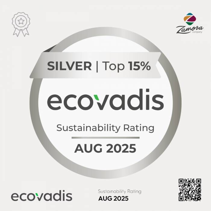 Zamora Company logra el nivel Silver de EcoVadis y mejora su puntuación en sostenibilidad empresarial