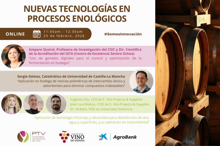 La Plataforma Tecnológica del Vino organiza un webinar sobre nuevas tecnologías en procesos enológicos