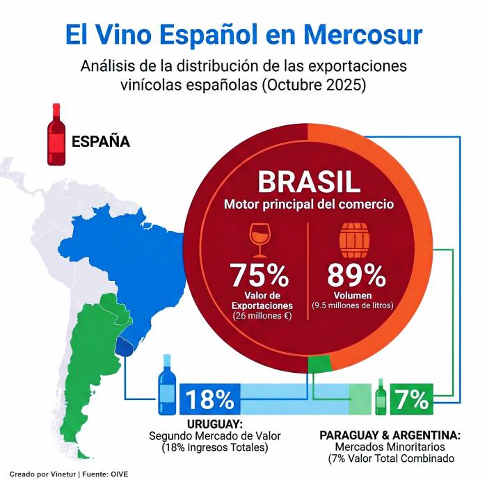 Brasil concentra el 75 % de las ventas de vino español a Mercosur tras crecer un 12 % anual en volumen